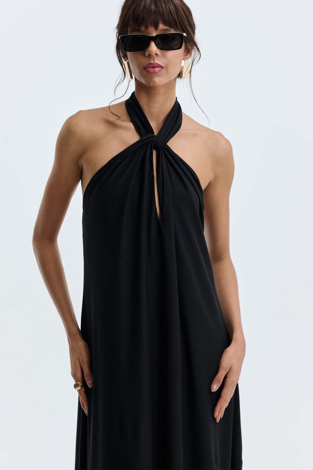 Vestido Longo Frente Única Dih - Preto