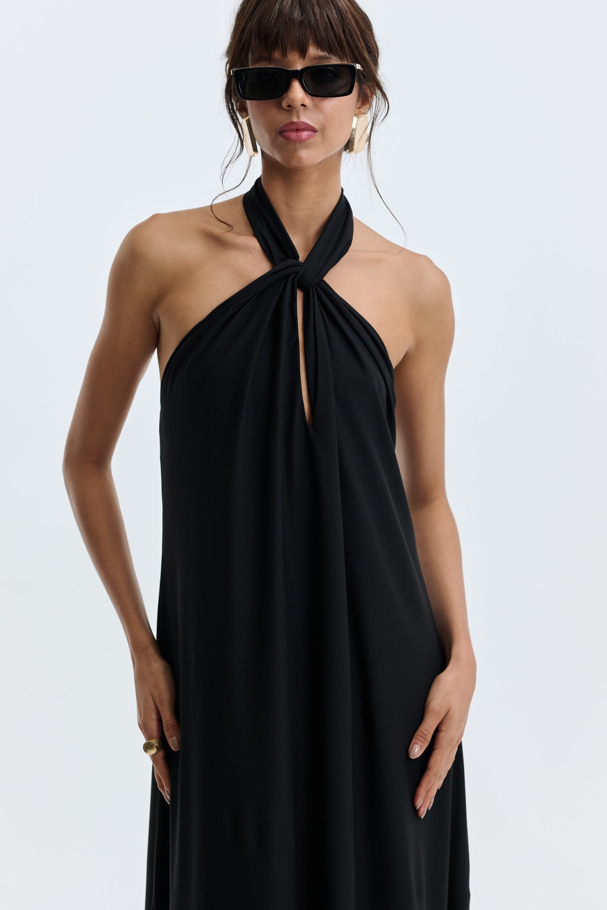 Vestido Longo Frente Única Dih - Preto