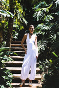 Calça Aladim de Malha Com Pala Drapeada Aghata - Off White