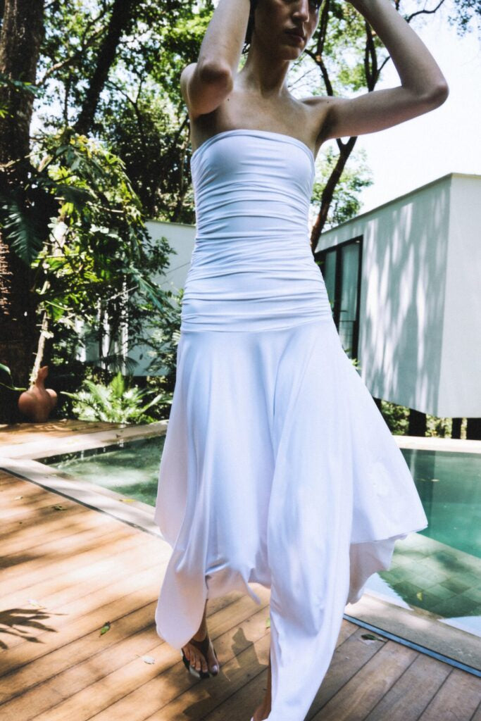 Body Sem Alças de Malha Fria Drapeado Catarina - Off White