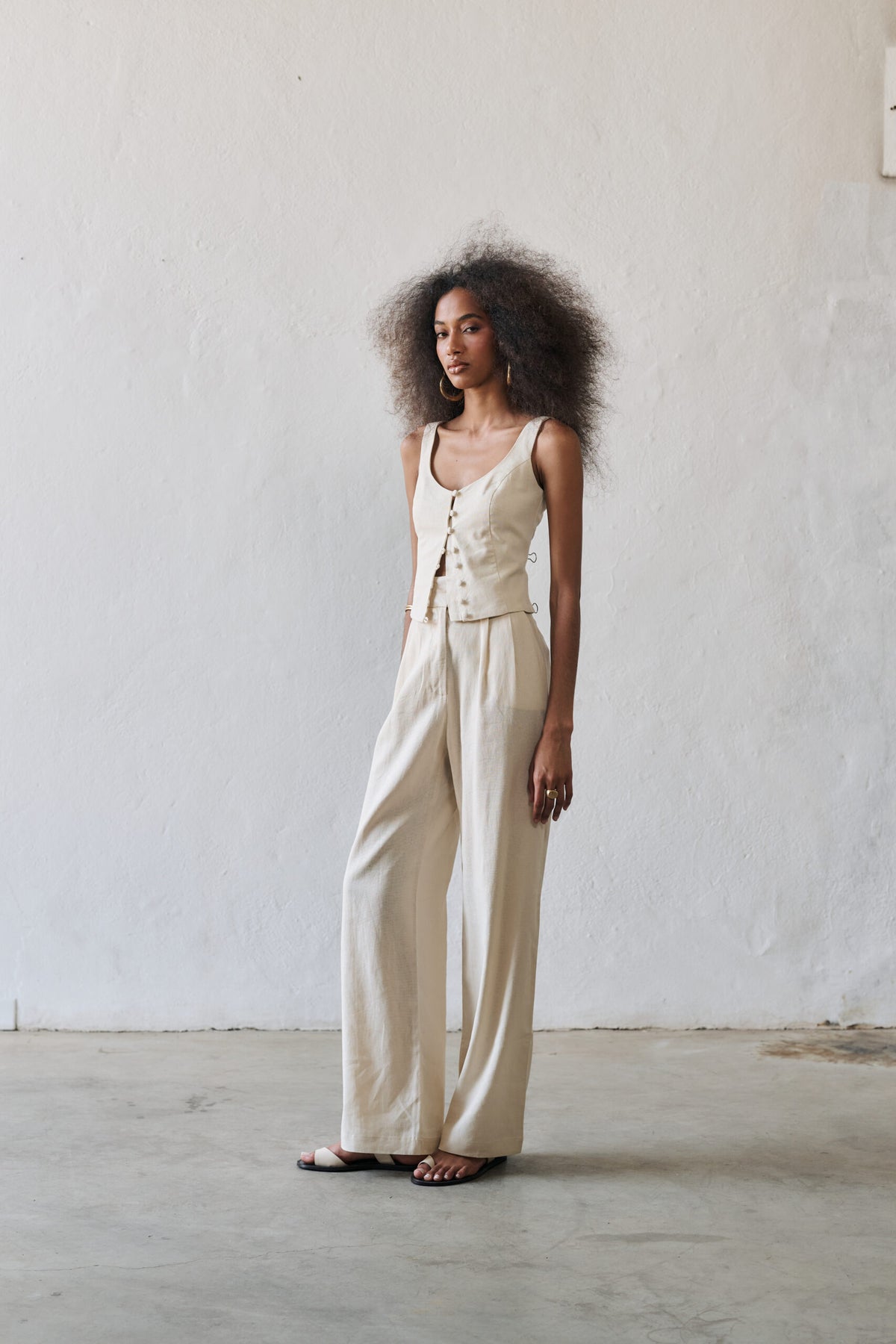 Calça Pantalona De Linho Eliza - Areia