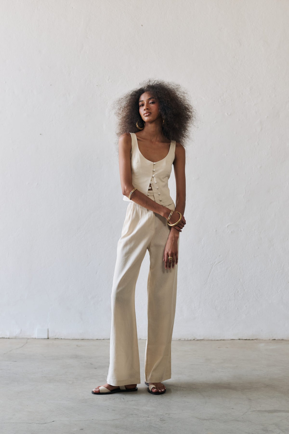 Calça Pantalona De Linho Eliza - Areia