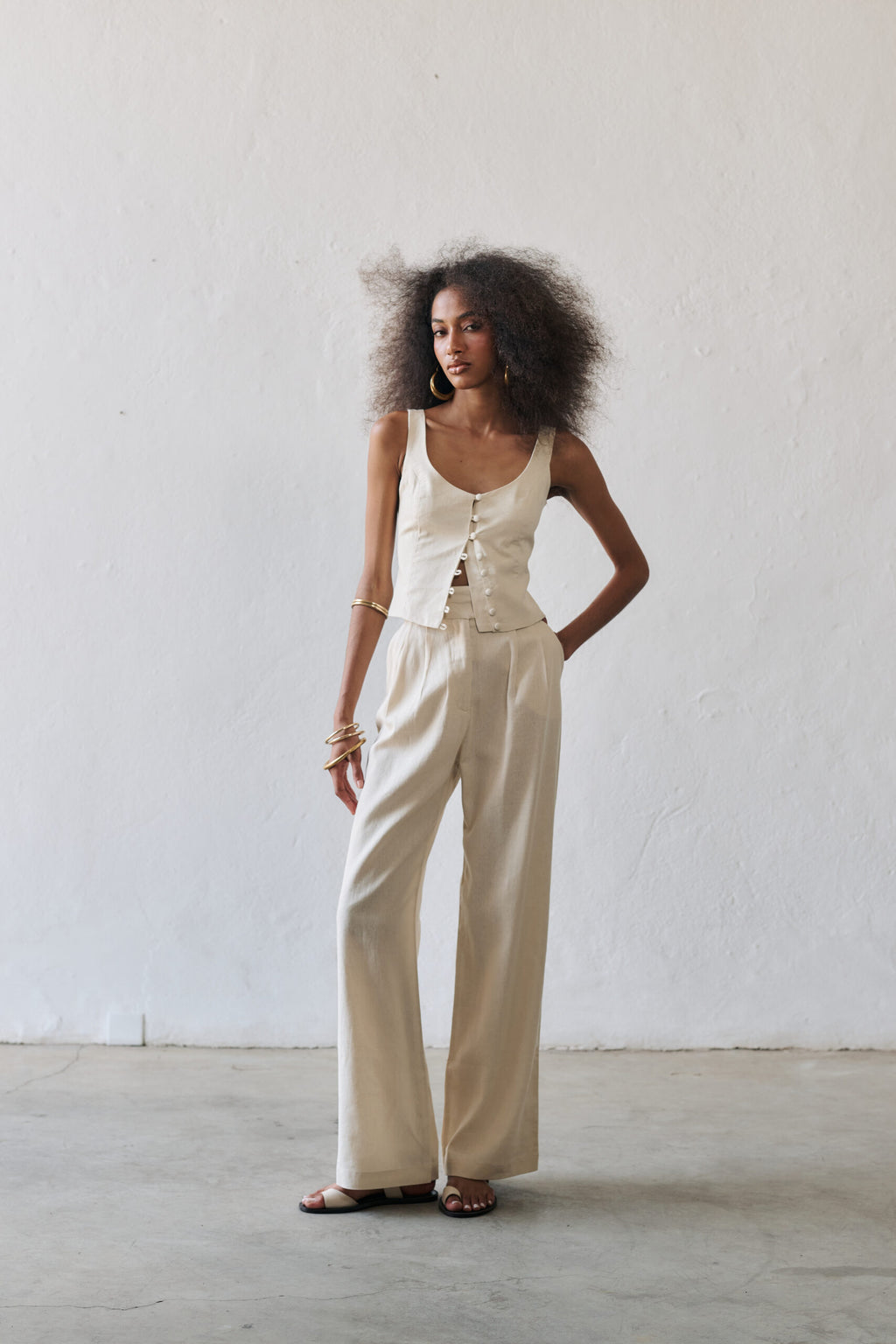 Calça Pantalona De Linho Eliza - Areia