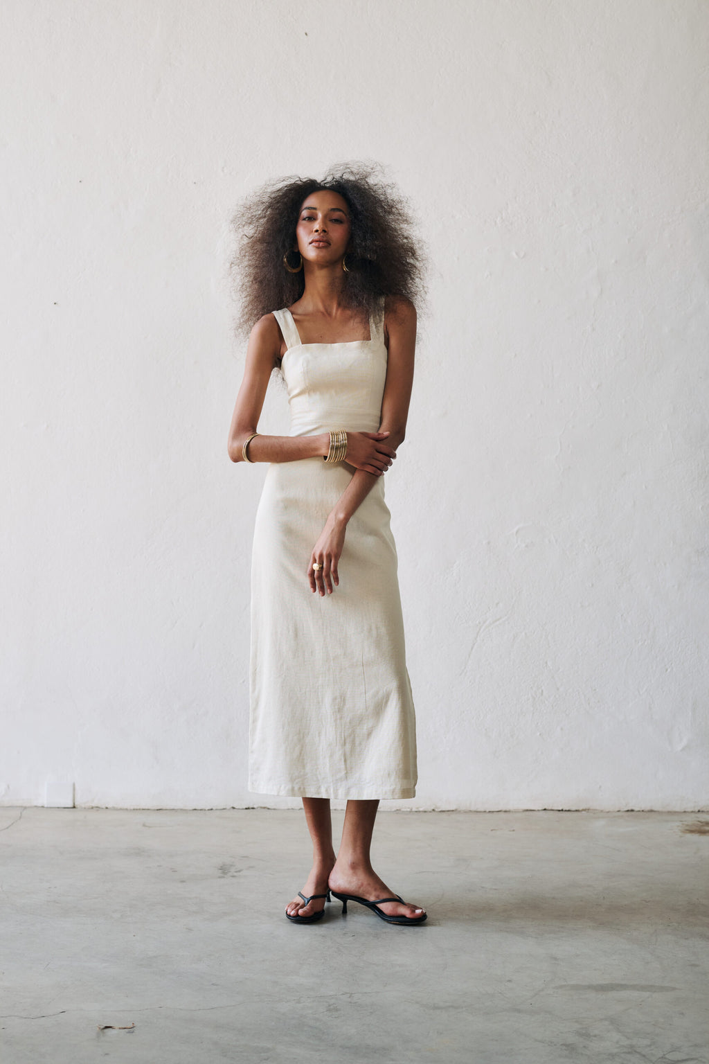 Vestido Linho Midi Paty - Areia