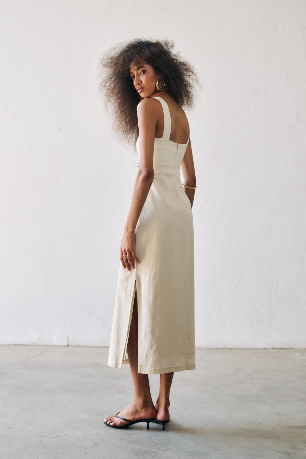 Vestido Linho Midi Paty - Areia