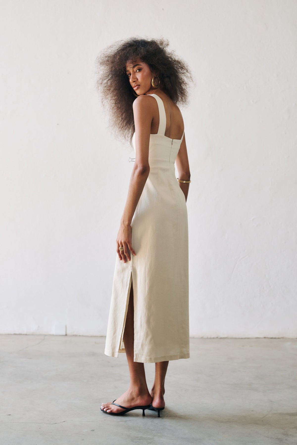 Vestido Linho Midi Paty - Areia
