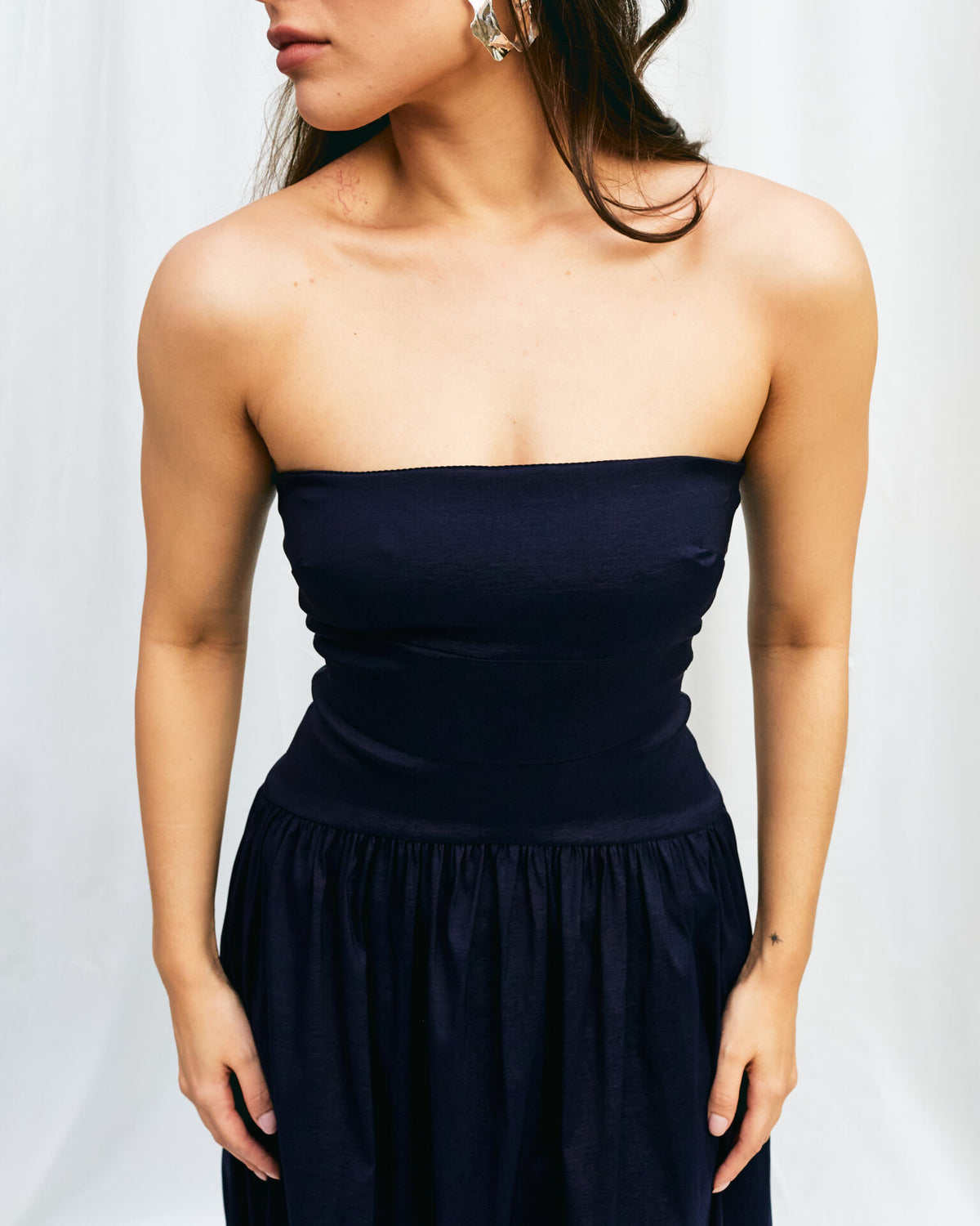 Vestido Longo Tafetá Sem Alças Eugenia – Marinho