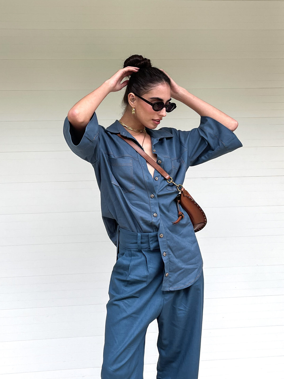 Camisa De Linho Pespontada Lina - Azul Jeans