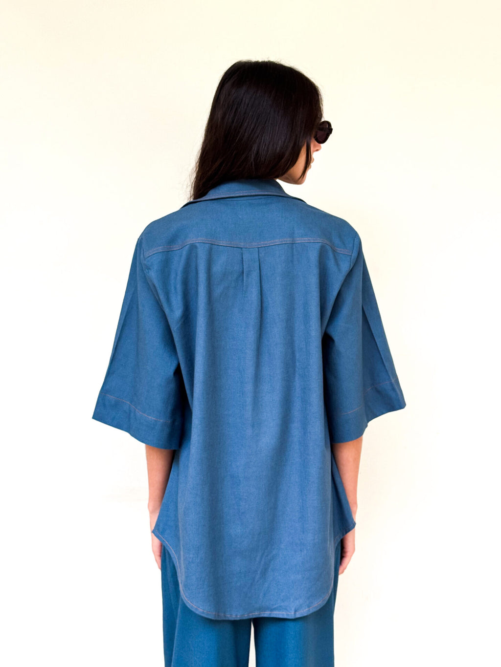 Camisa De Linho Pespontada Lina - Azul Jeans