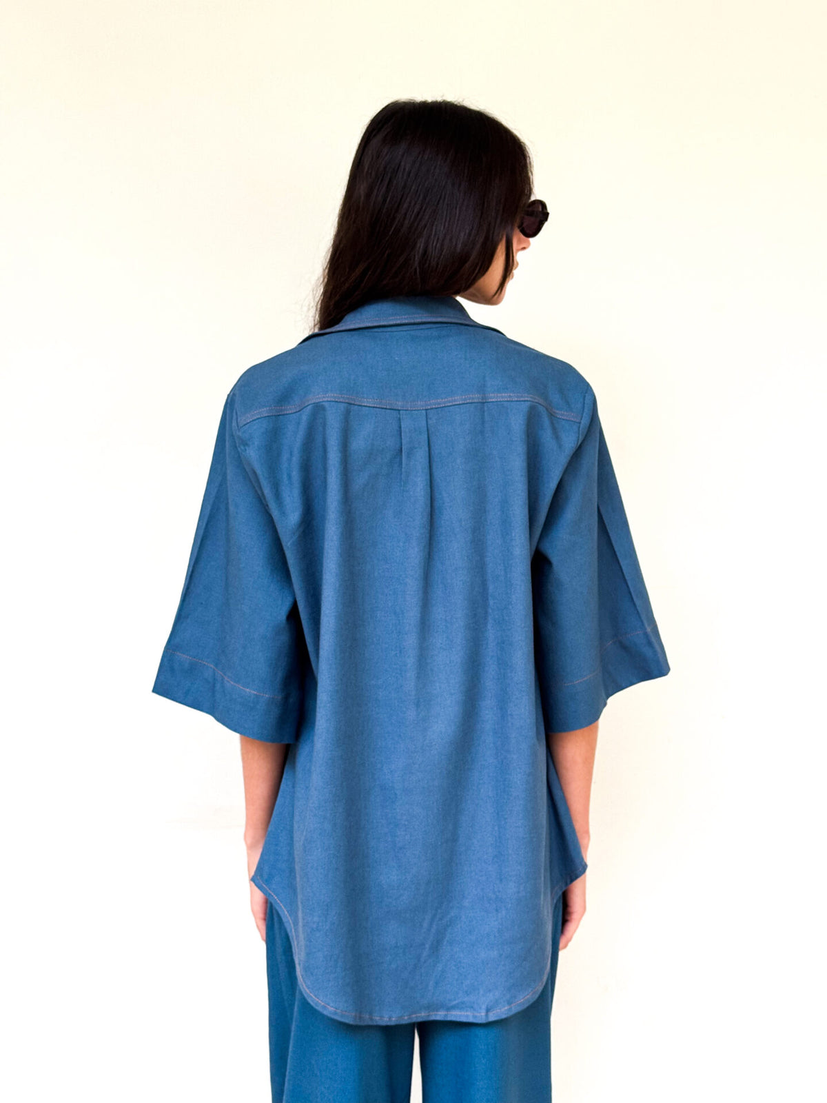 Camisa De Linho Pespontada Lina - Azul Jeans