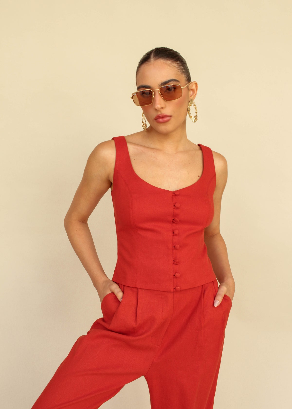 Corset De Linho Com Botões Rita - Terra