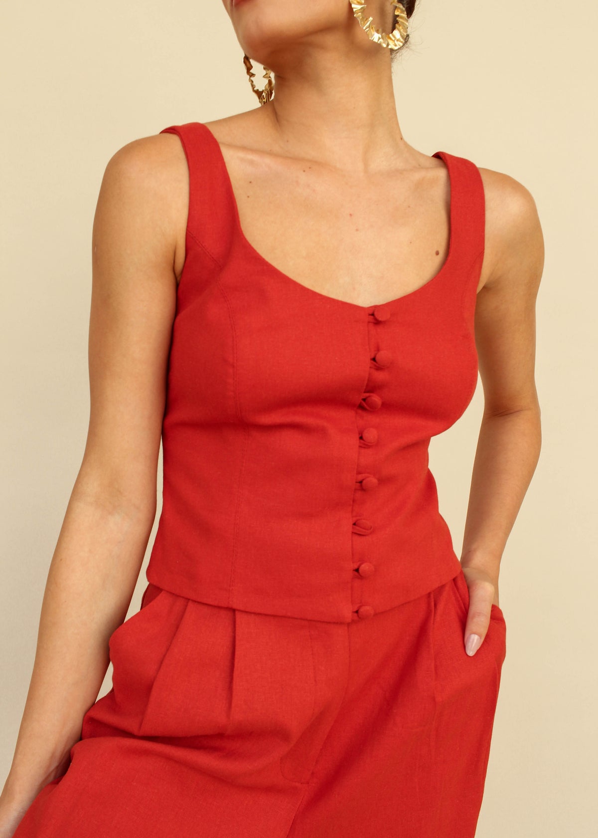 Corset De Linho Com Botões Rita - Terra