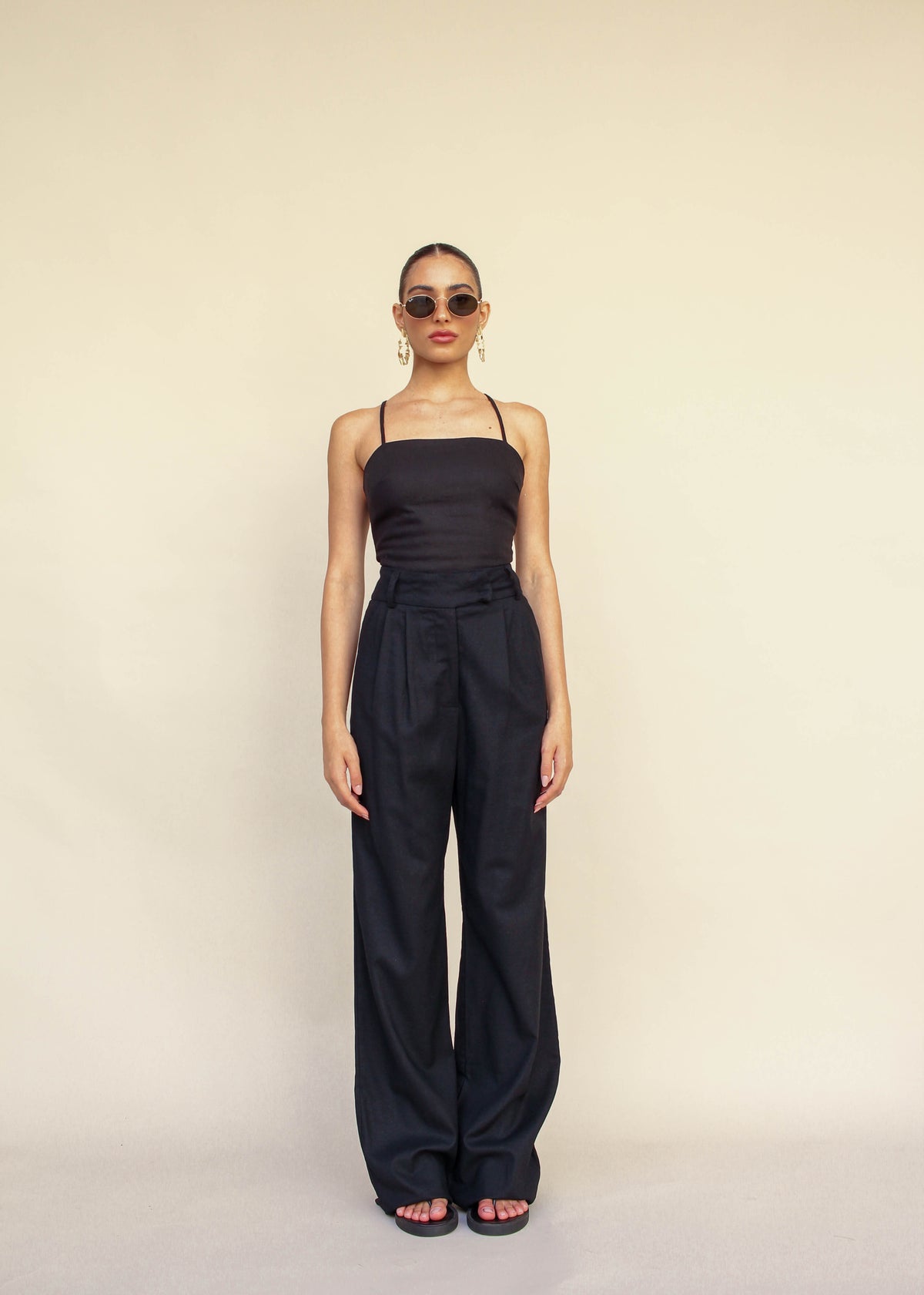 Calça Pantalona De Linho Eliza - Preto