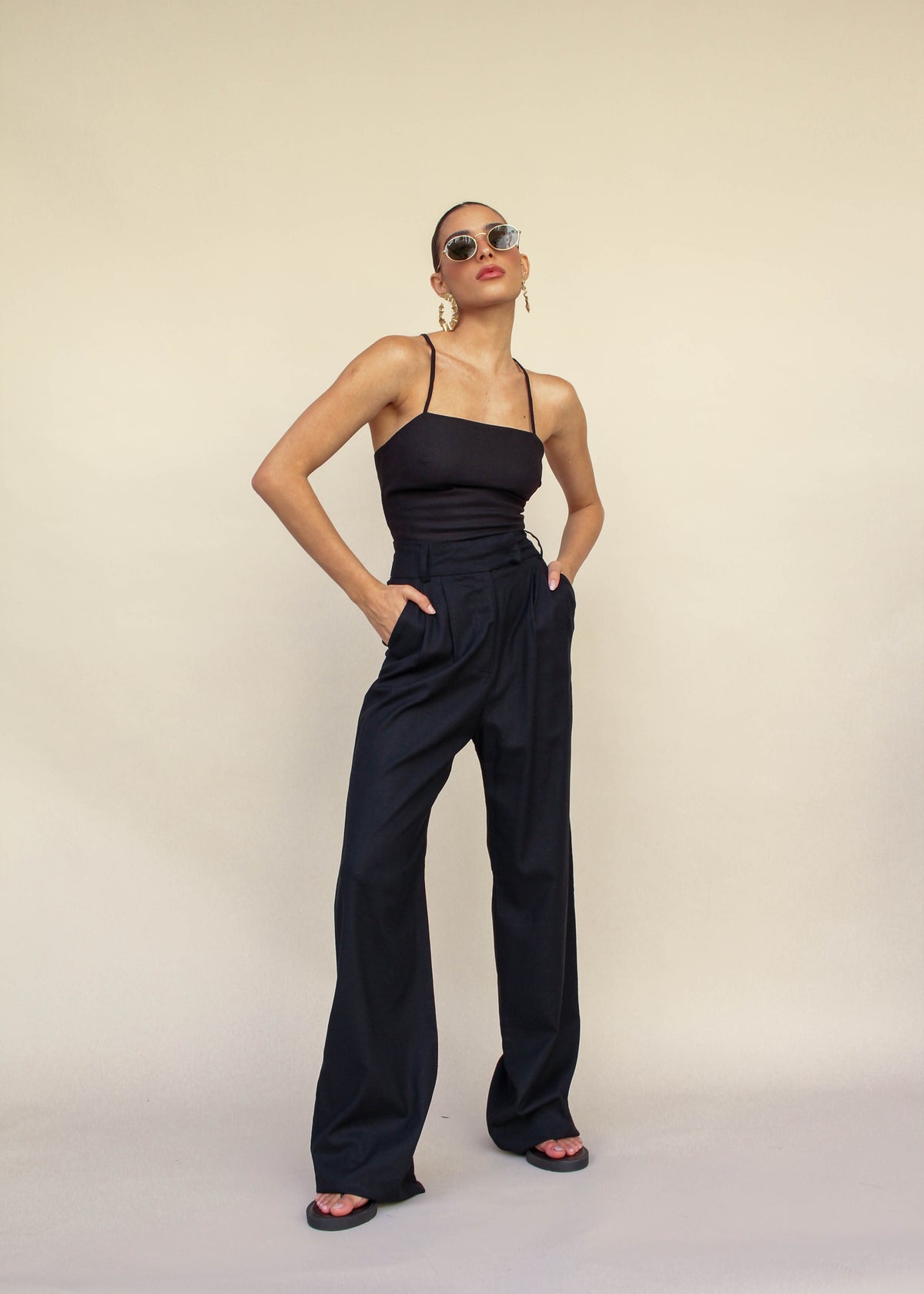 Calça Pantalona De Linho Eliza - Preto