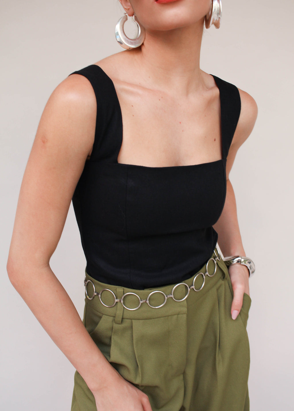 Blusa De Linho Decote Quadrado E Alças Largas Marquesa - Preto