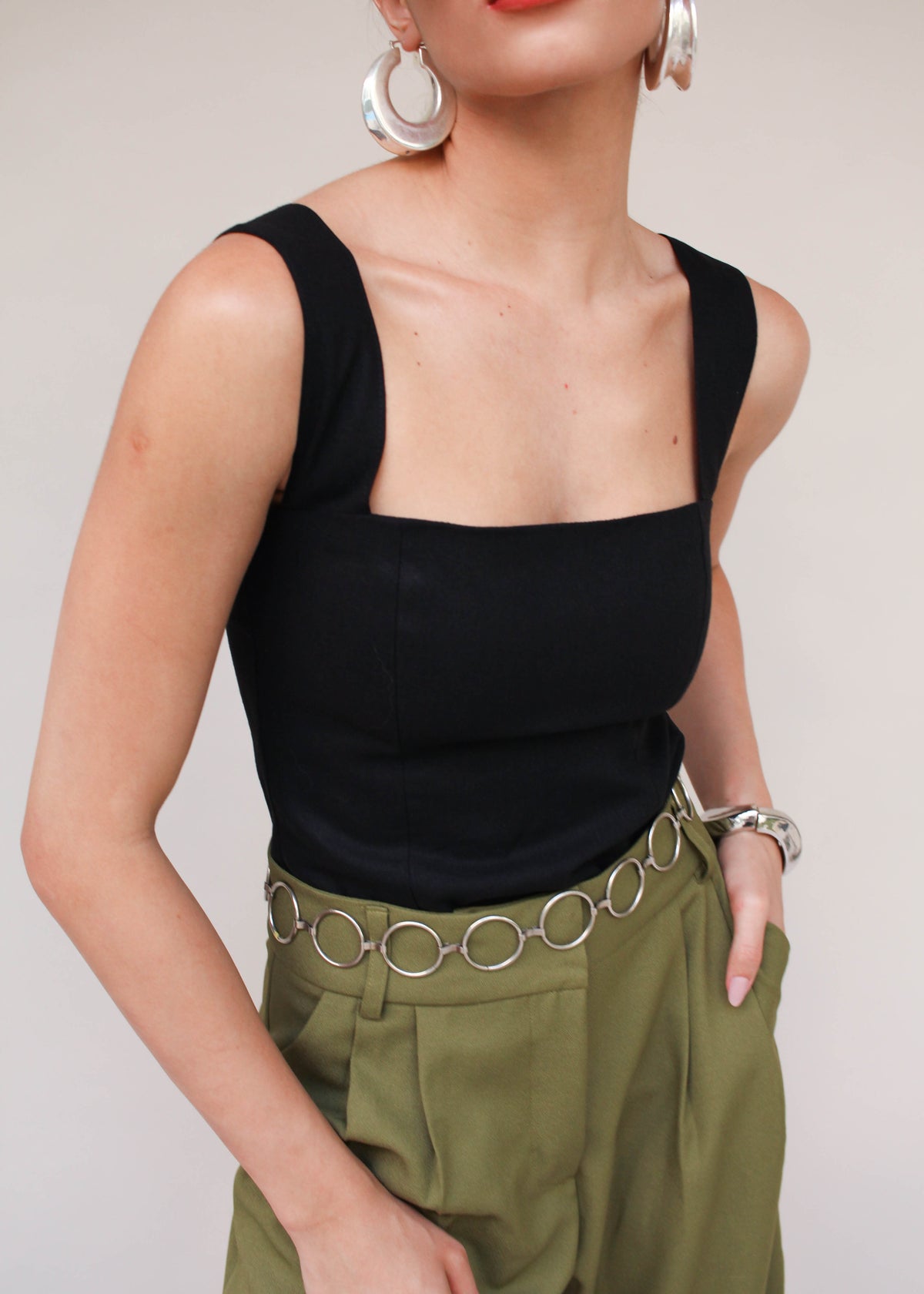 Blusa De Linho Decote Quadrado E Alças Largas Marquesa - Preto