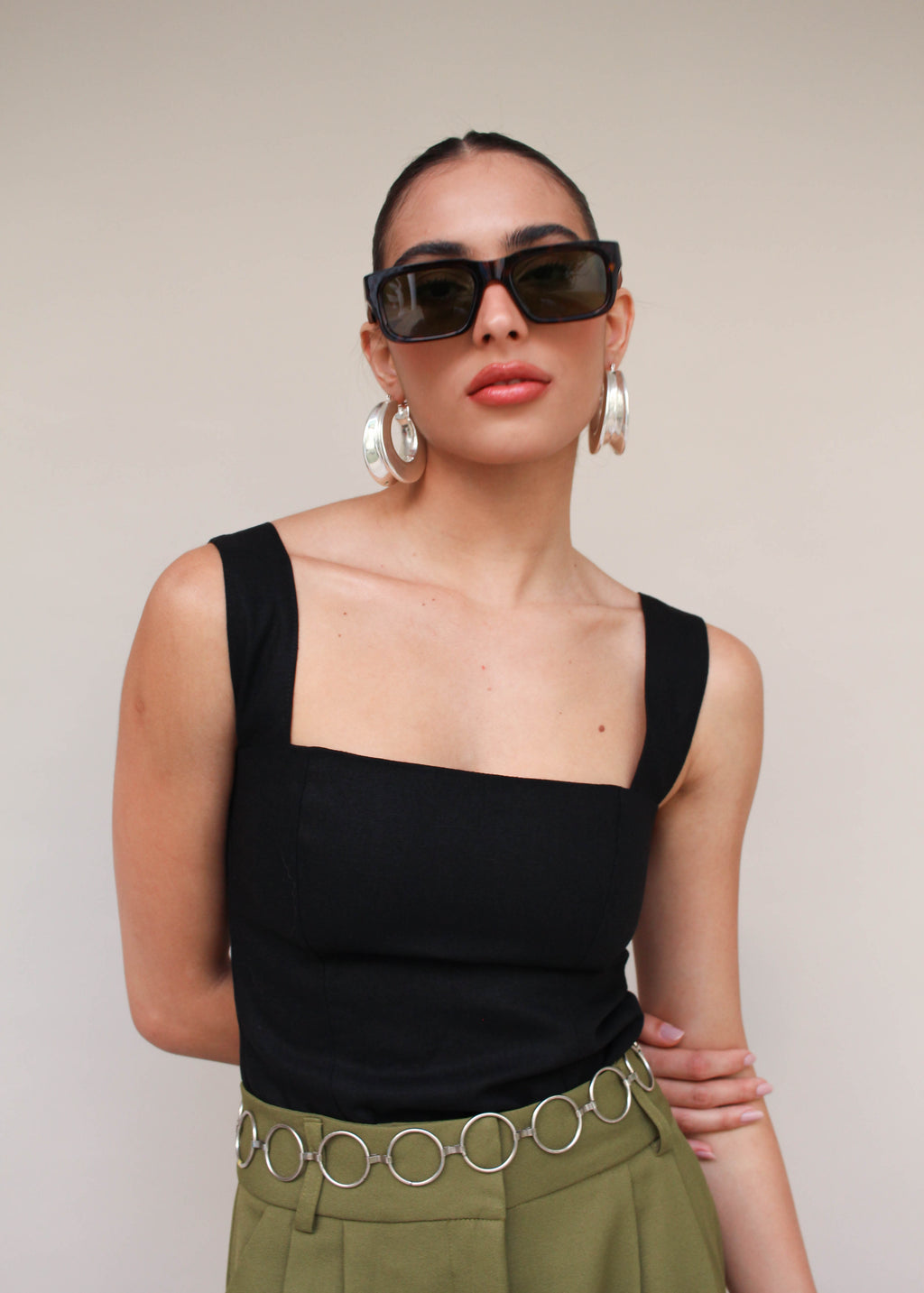 Blusa De Linho Decote Quadrado E Alças Largas Marquesa - Preto