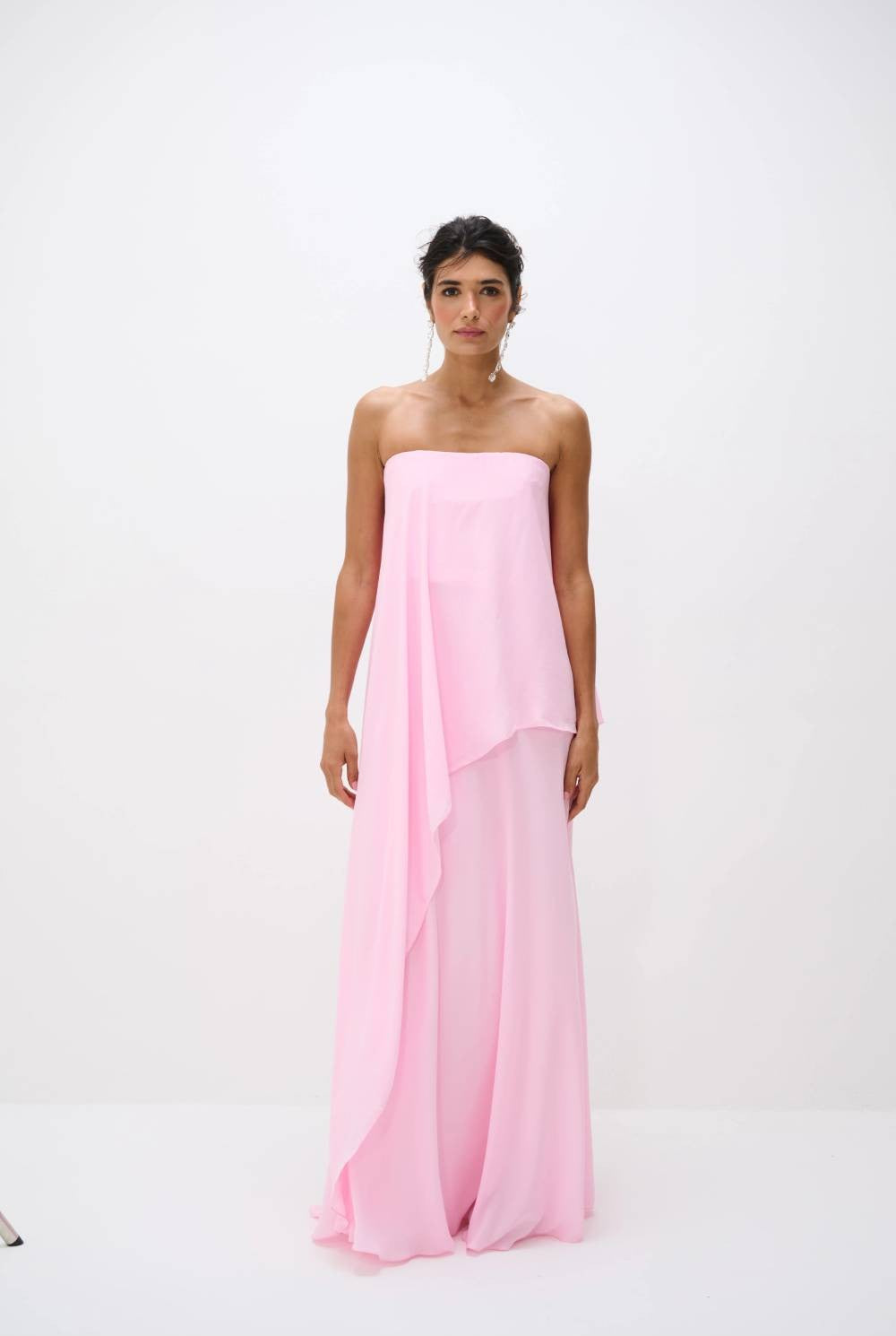 Conjunto Sem Alça Com Blusa Assimétrica e Saia Longa Siena - Rosa Chiclete