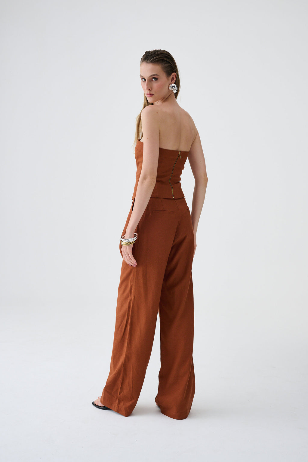 Calça Pantalona De Linho Eliza - Marrom
