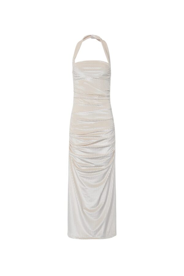 Vestido Longo De Veludo Drapeado Dora - Off White