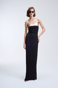 Vestido Longo Sem Alças Com Detalhe Dourado No Busto Eloisa - Preto
