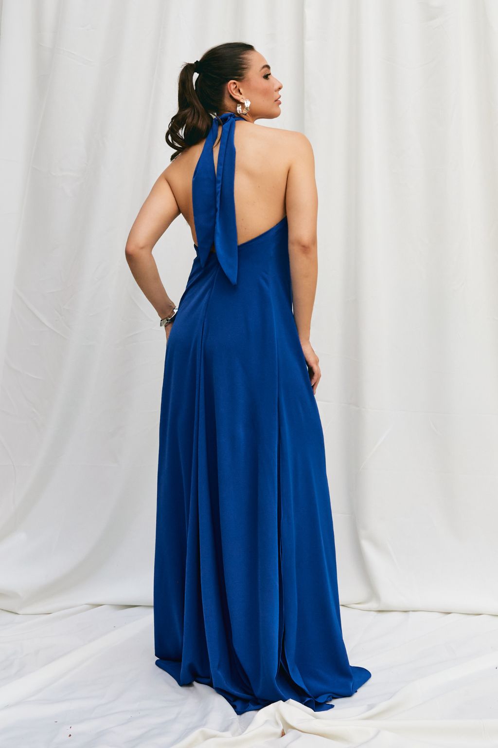 Vestido Longo Frente Única Dih - Azul