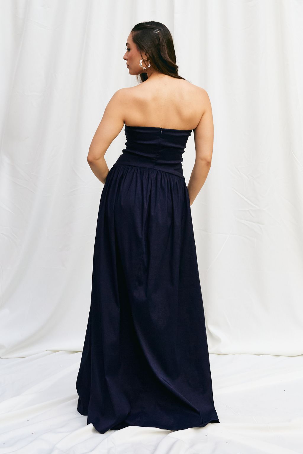 Vestido Longo Tafetá Sem Alças Eugenia – Marinho