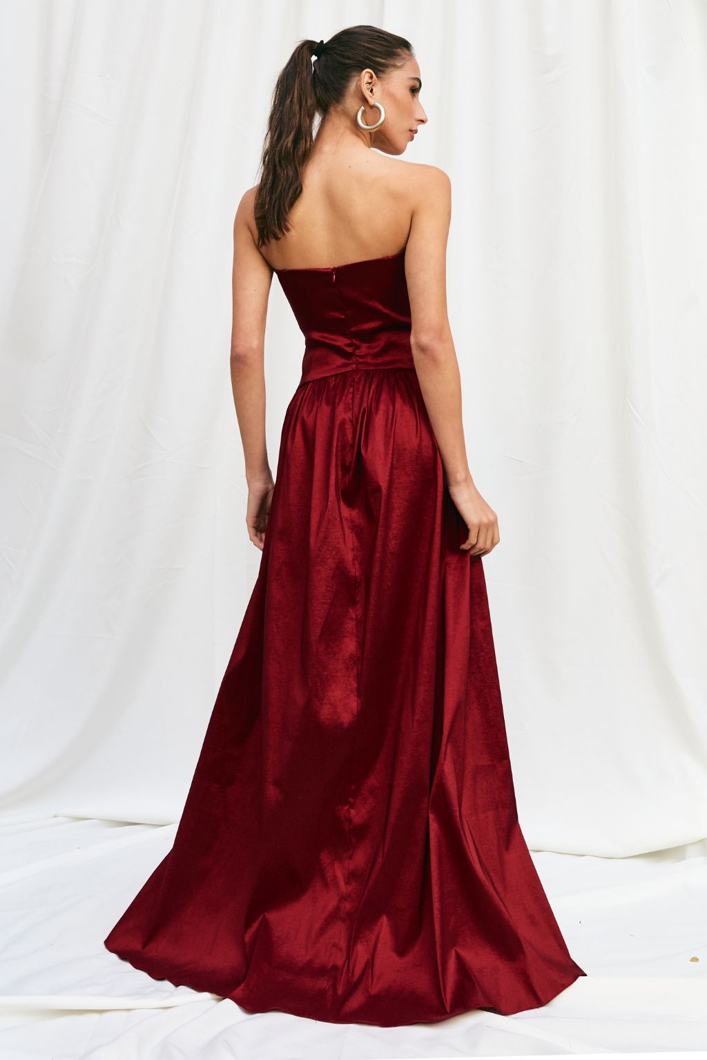 Vestido Longo Tafetá Sem Alças Eugenia – Vinho