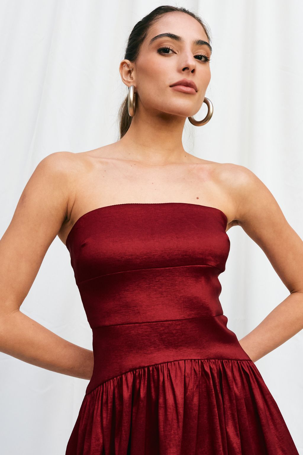 Vestido Longo Tafetá Sem Alças Eugenia – Vinho