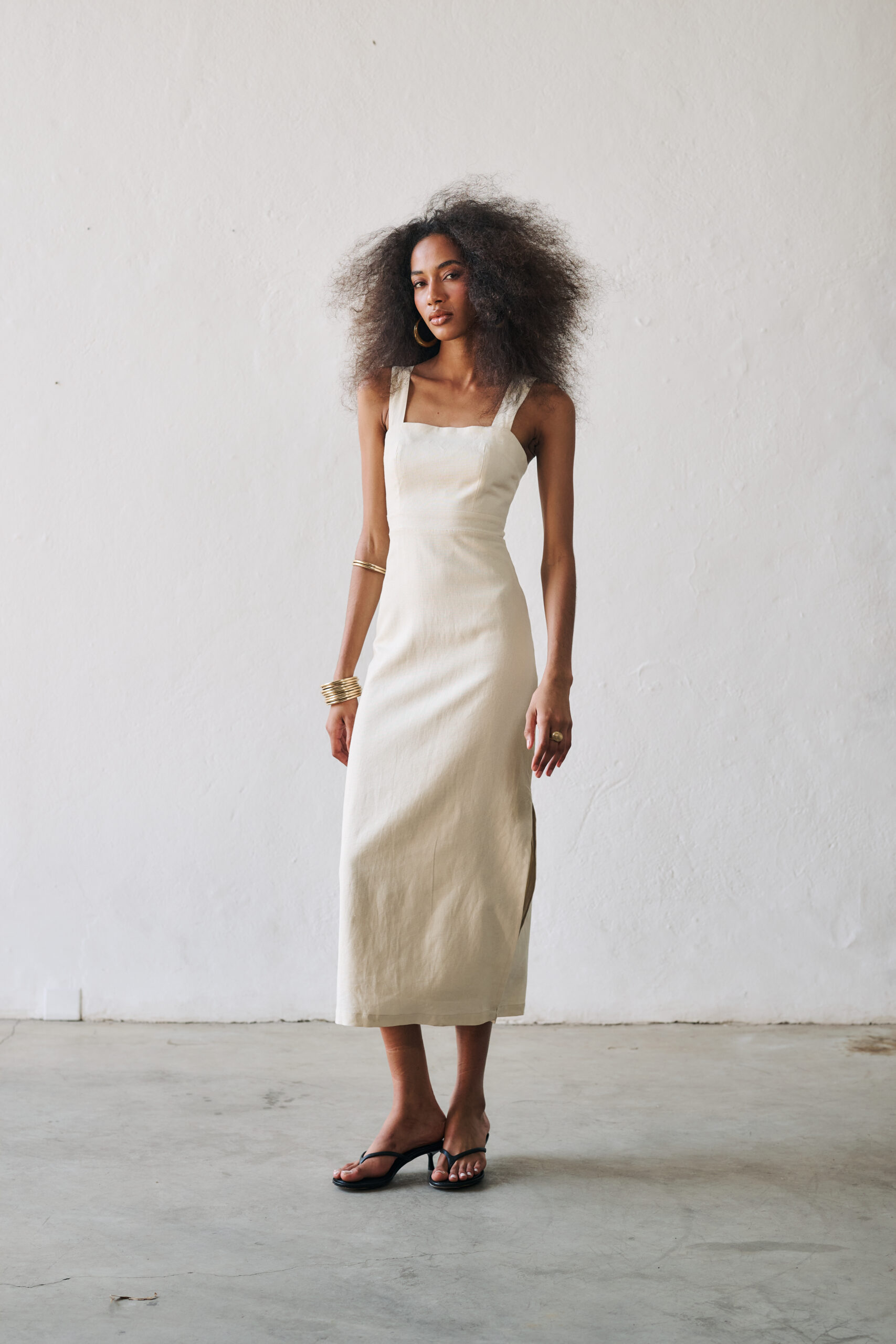 Vestido Linho Midi Paty - Areia