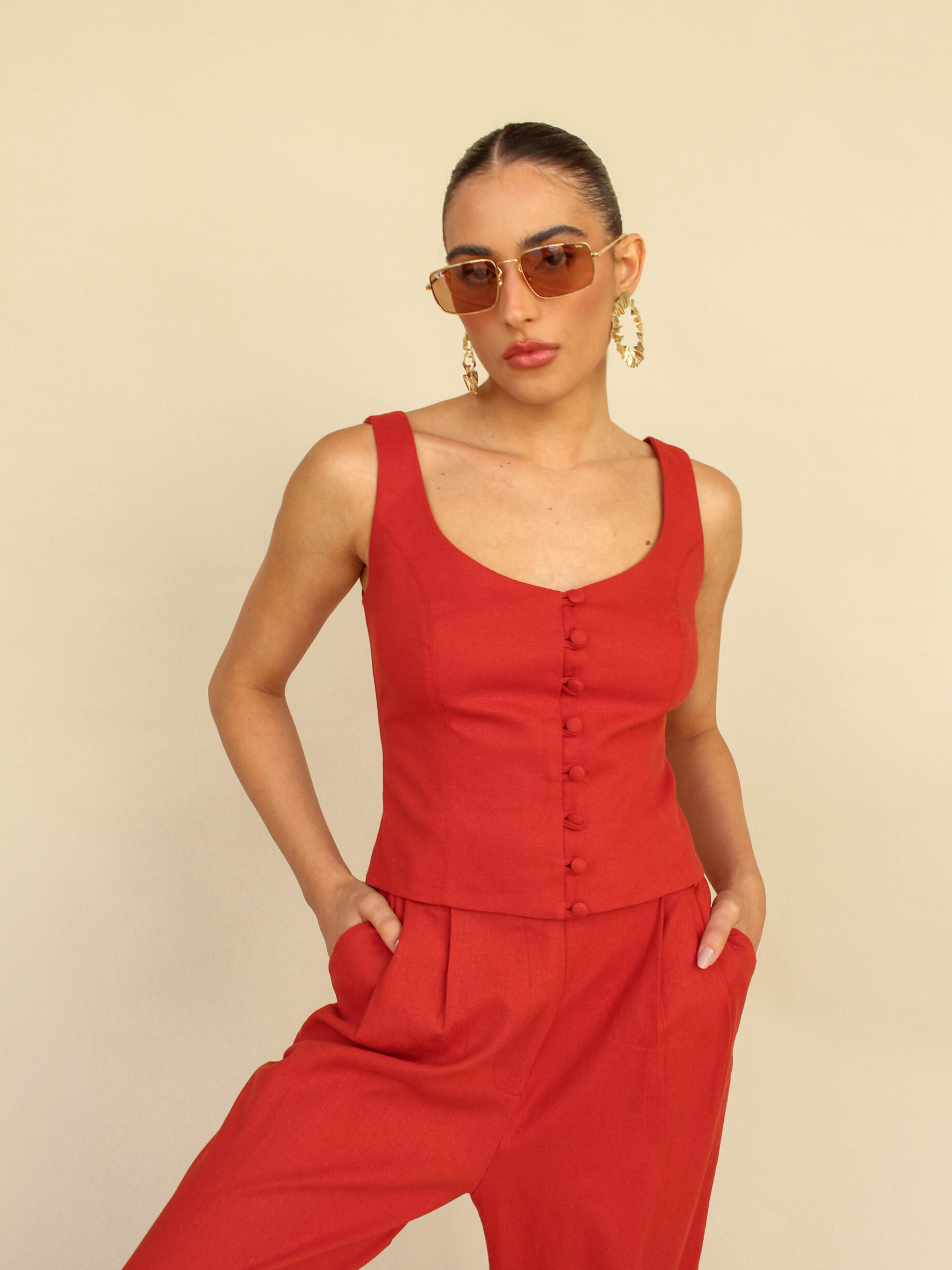 Corset De Linho Com Botões Rita - Terra