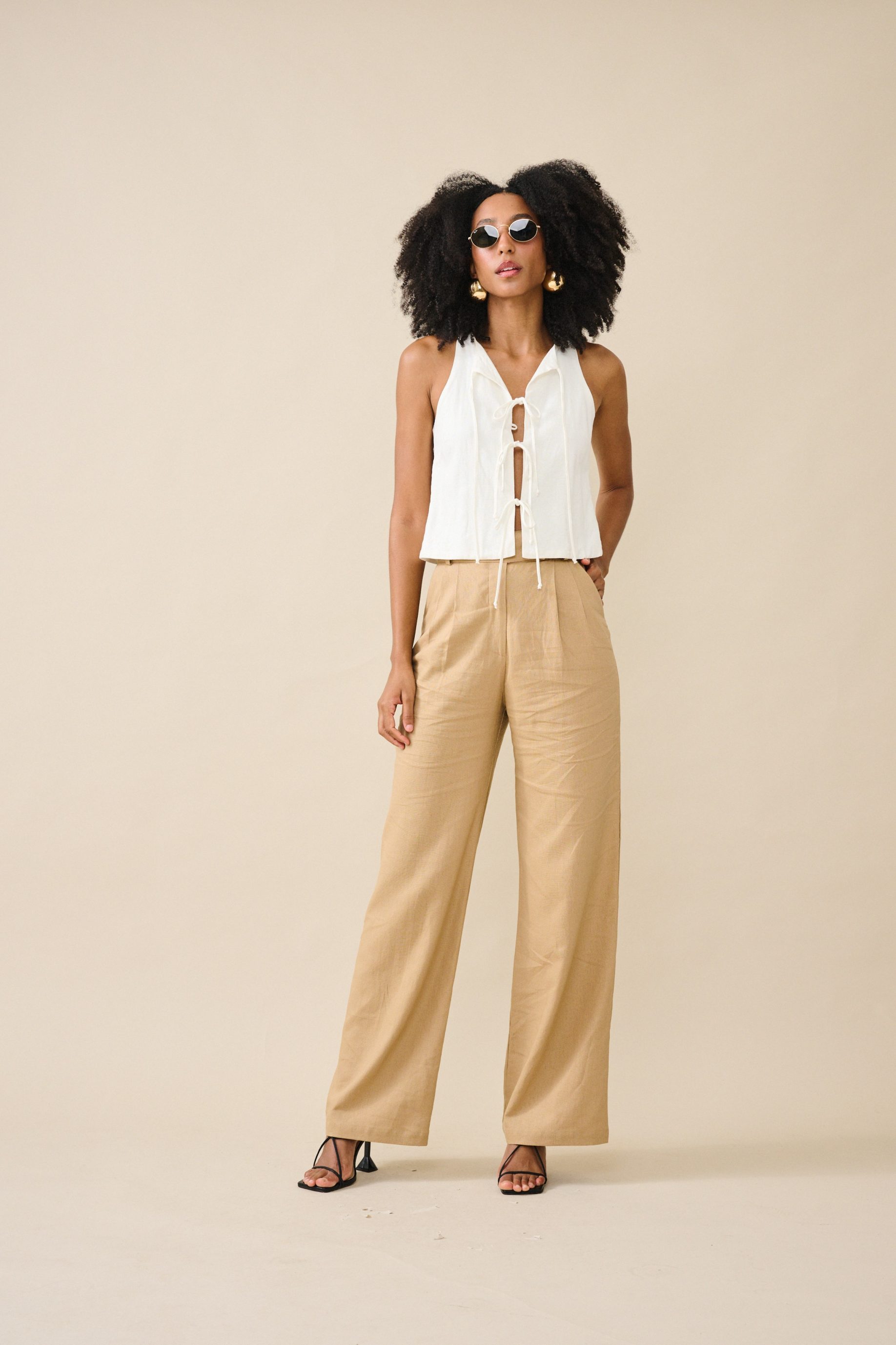 Calça Pantalona Eliza - Palha