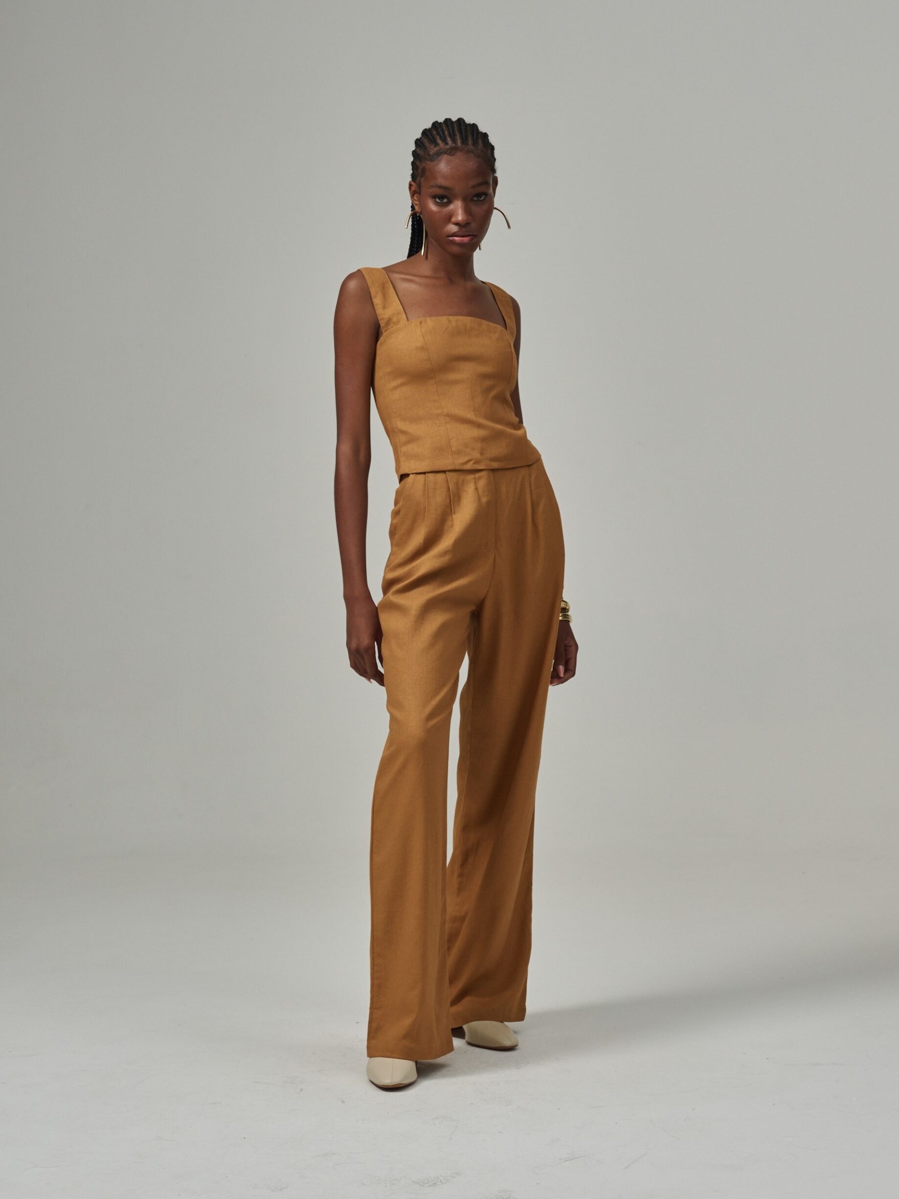 Calça Pantalona De Linho Eliza - Caramelo