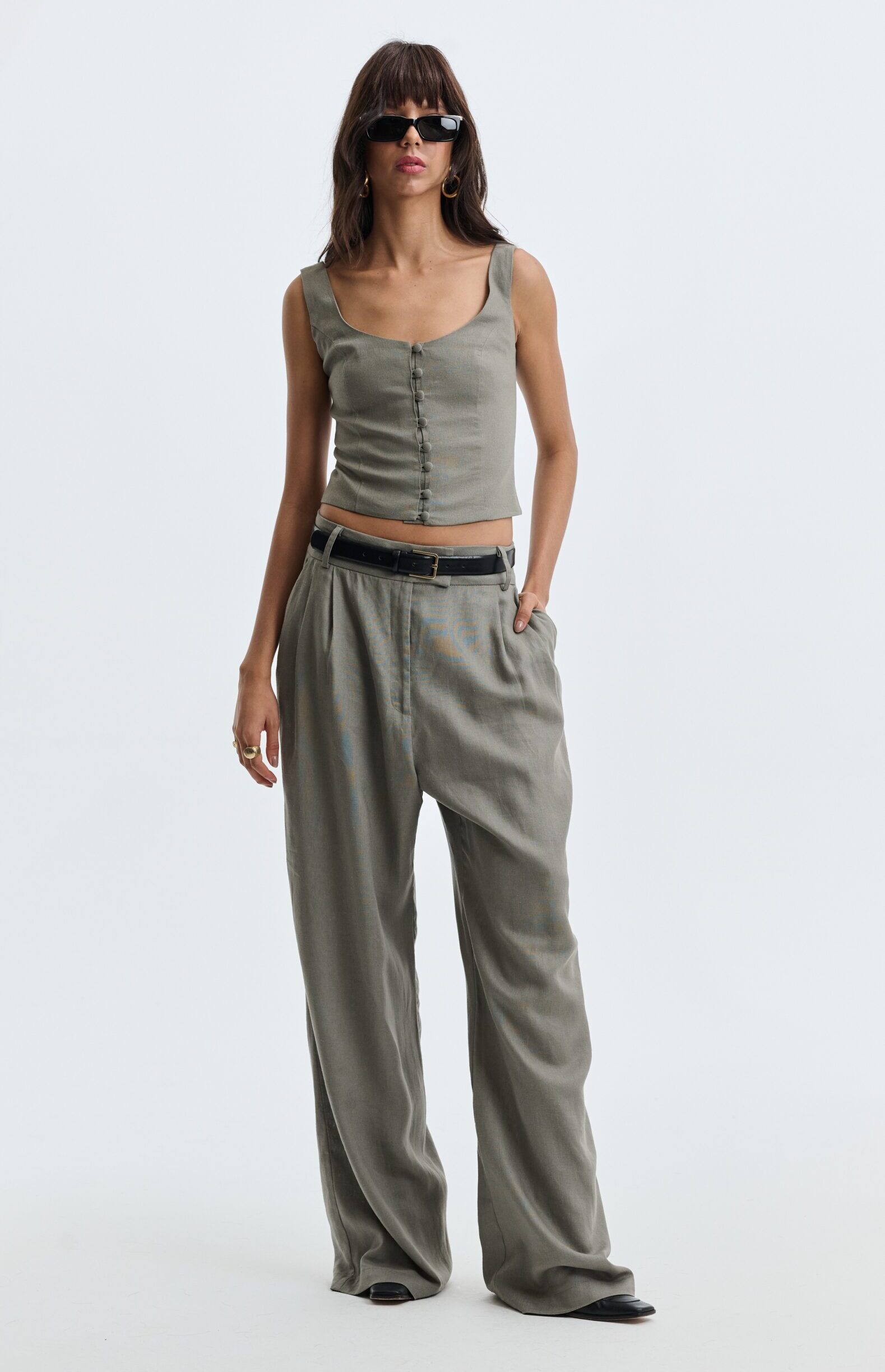 Calça Pantalona De Linho Eliza - Cinza