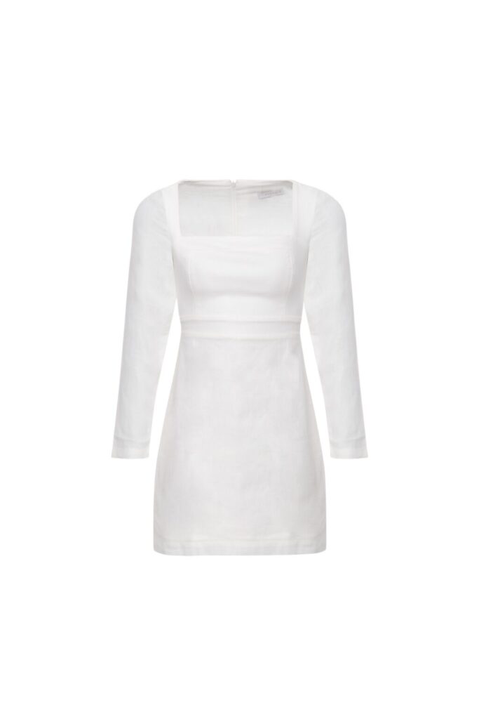 Vestido Curto De Linho Com Decote Quadrado E Manga Longa Silva - Off White - Imagem 5