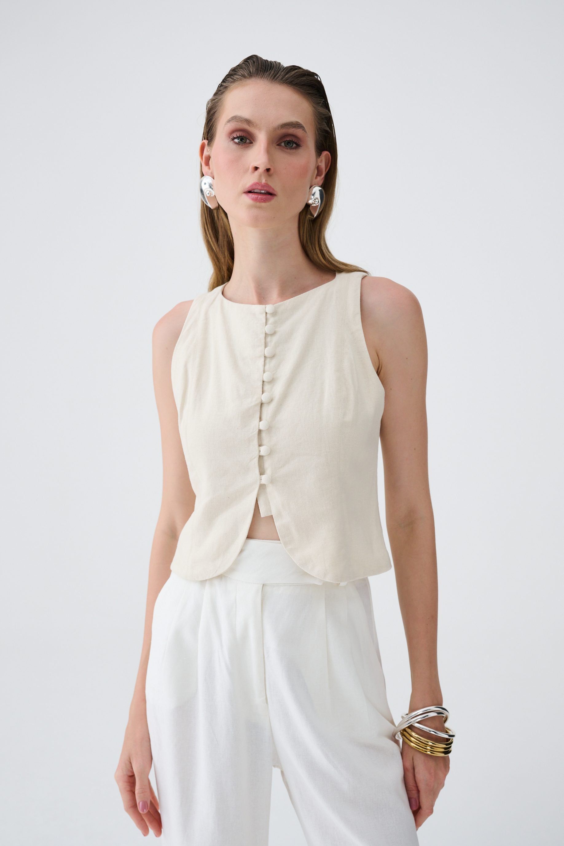 Blusa Botões Jordana - Areia