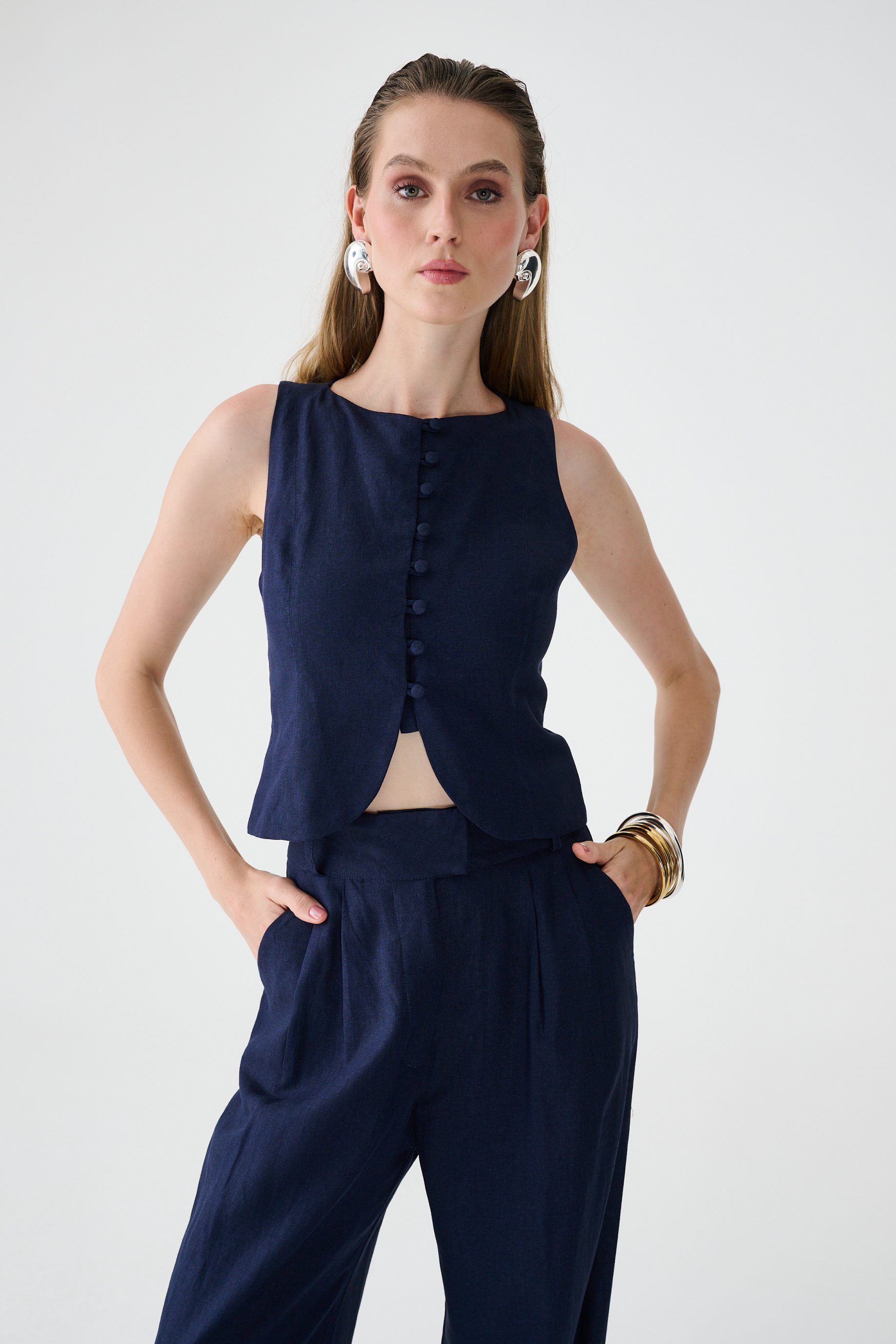 Blusa Botões Jordana - Azul Marinho
