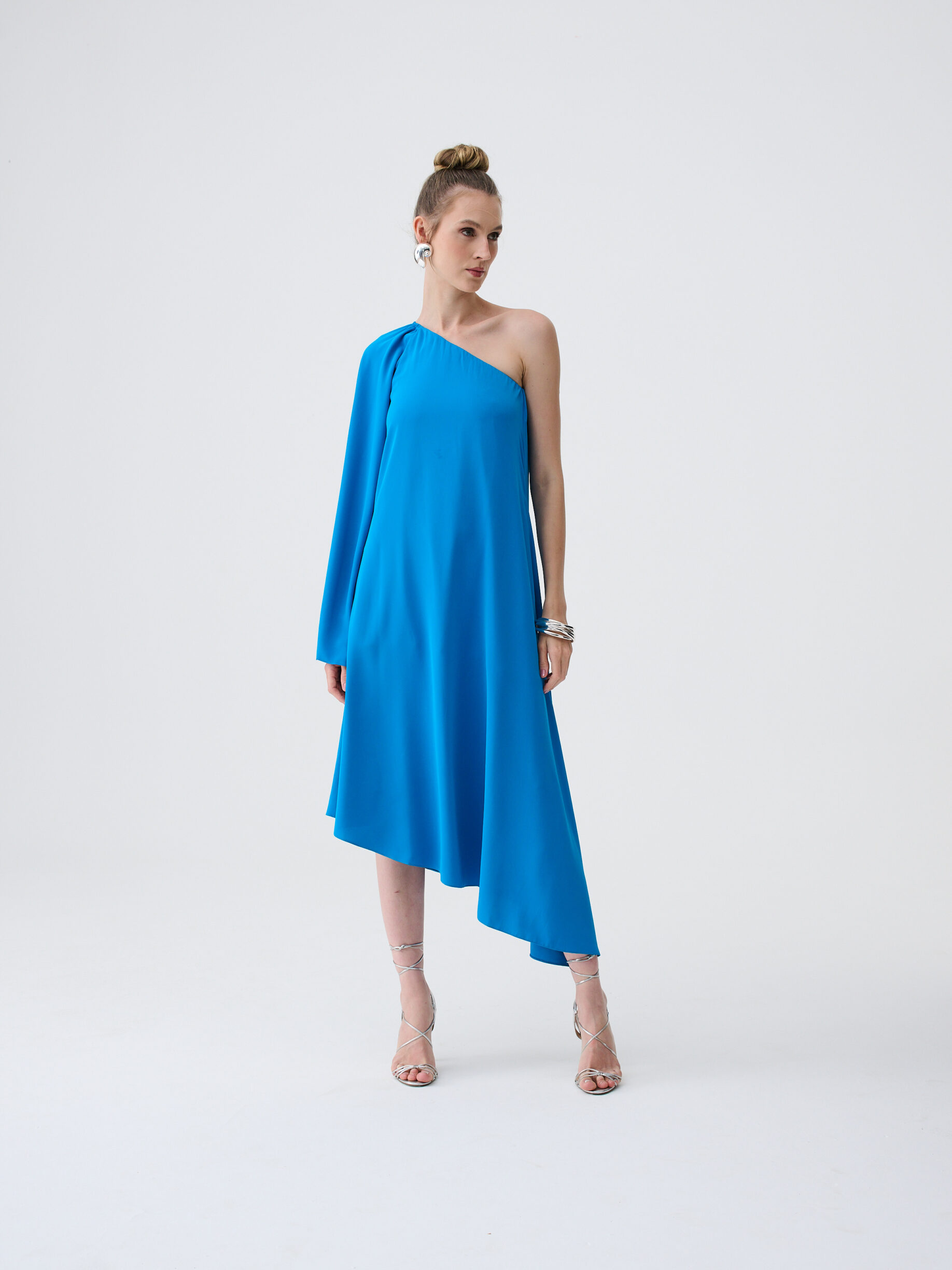 Vestido Um Ombro Só Braga - Azul Ciano