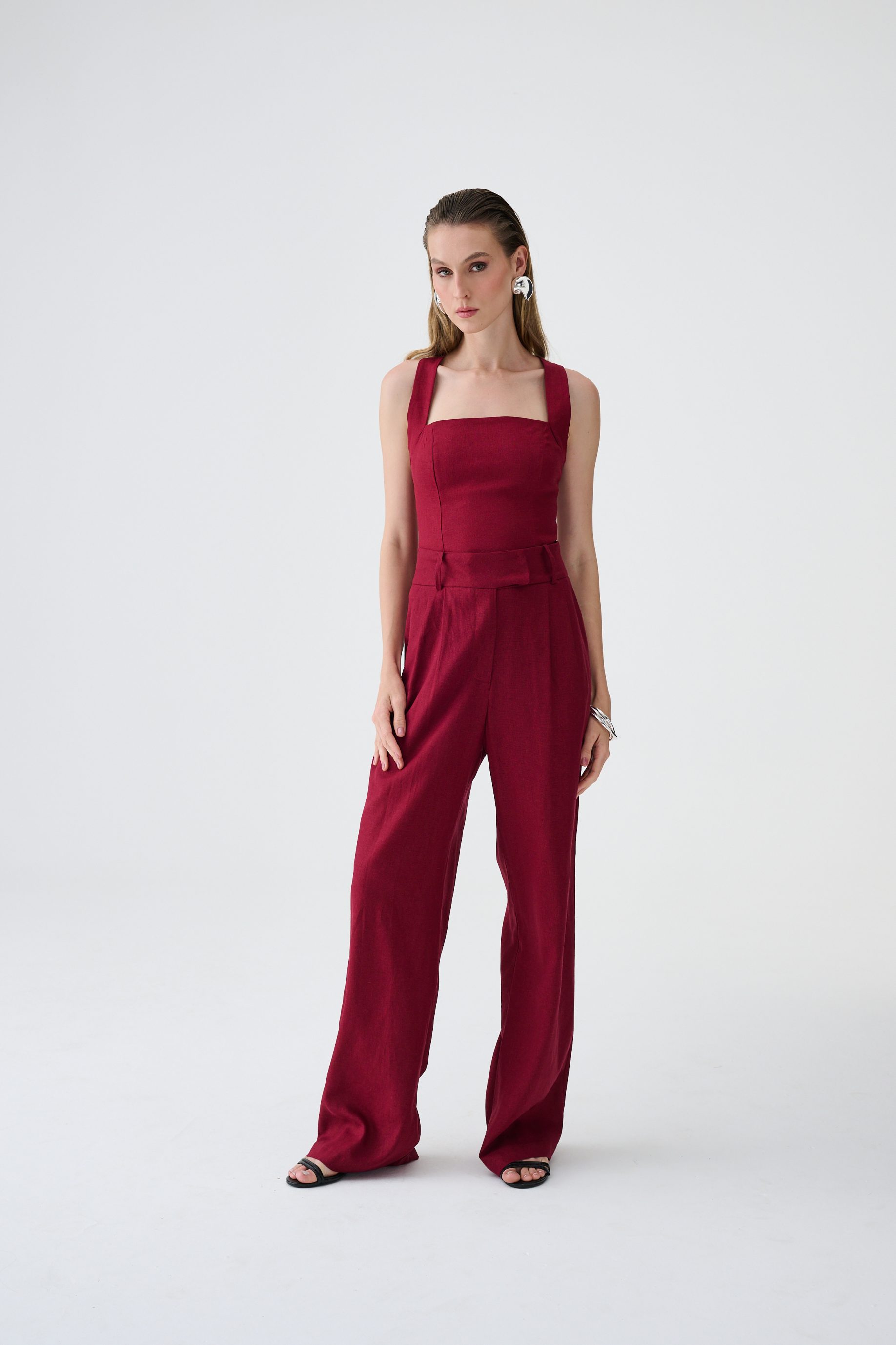 Calça Pantalona Reta Eliza - Vinho
