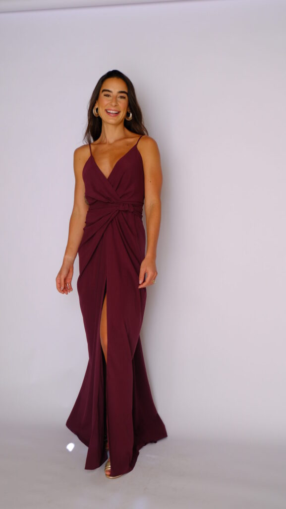 Vestido Drapeado Frente Única Com Fenda Pri - Uva - Imagem 5