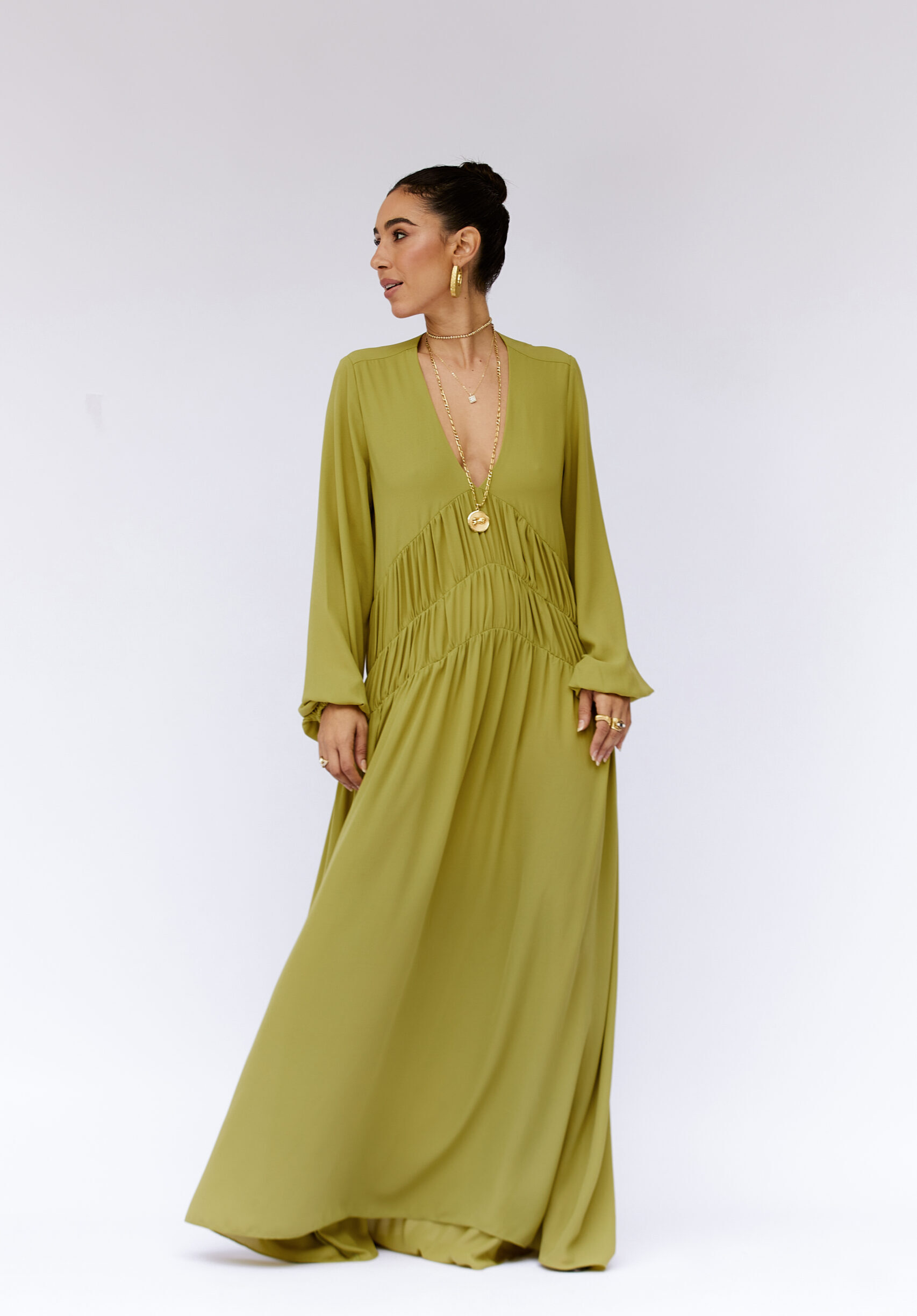 Vestido Decote V Mangas Longas Zoe - Limoncello