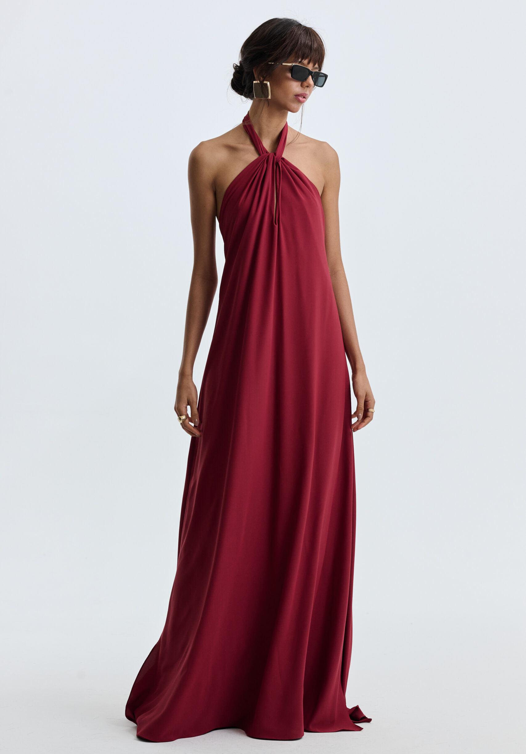 Vestido Longo Frente Única Dih - Vinho