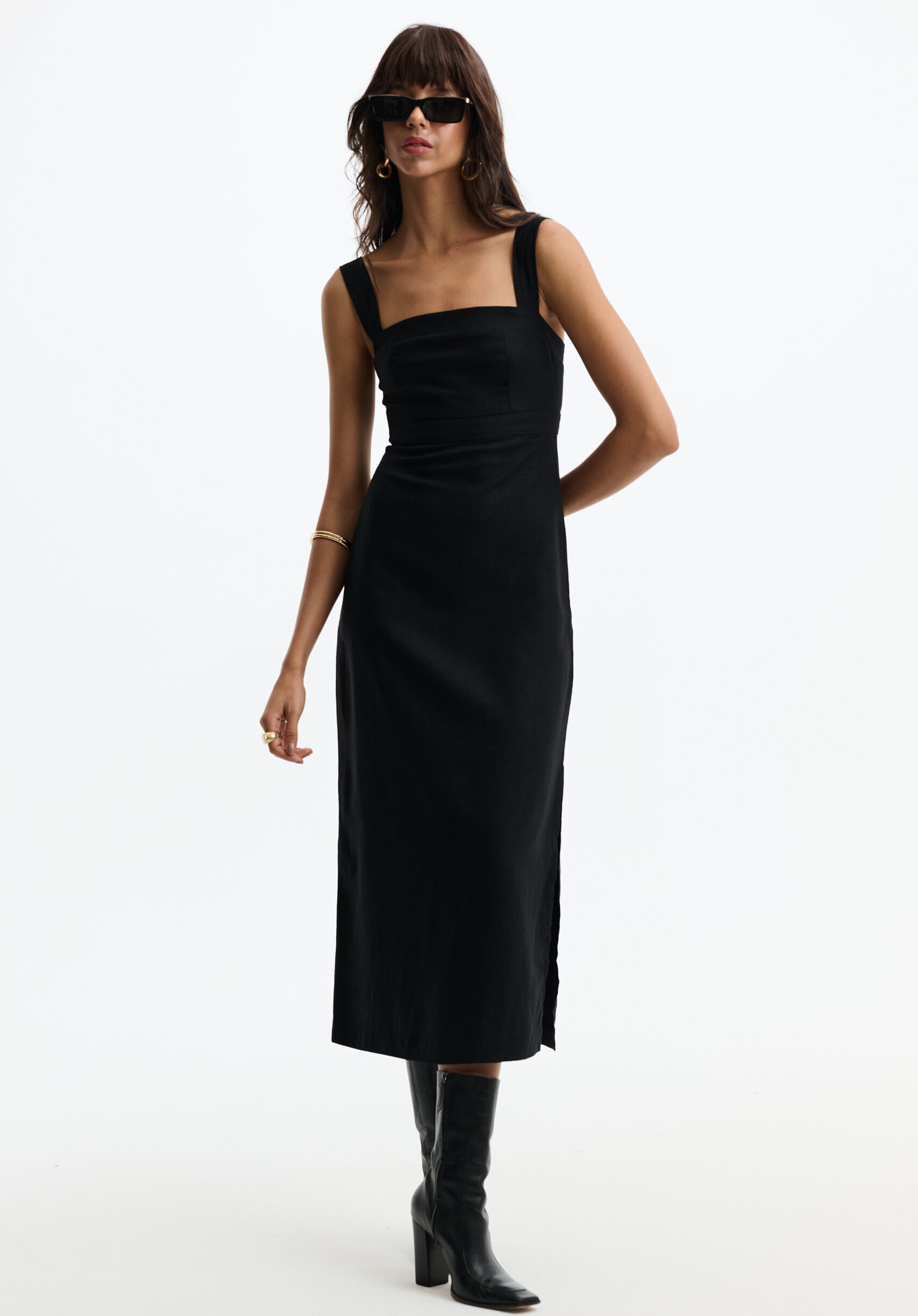 Vestido Linho Midi Paty - Preto