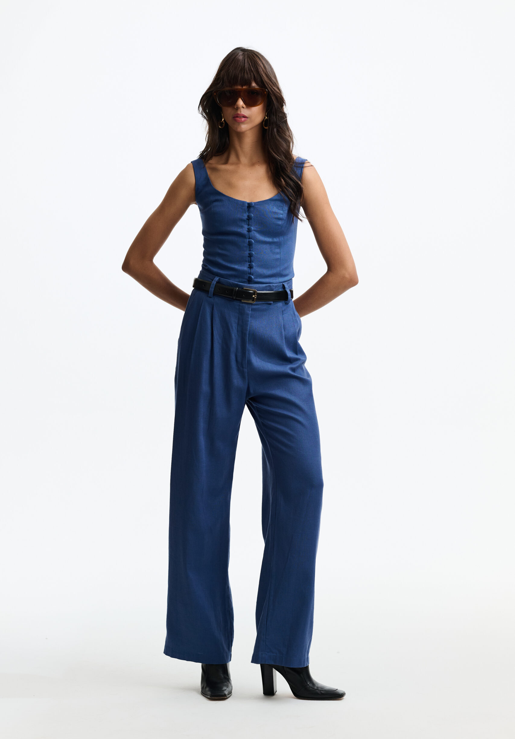 Corset De Linho Com Botões Rita - Azul Nuvem