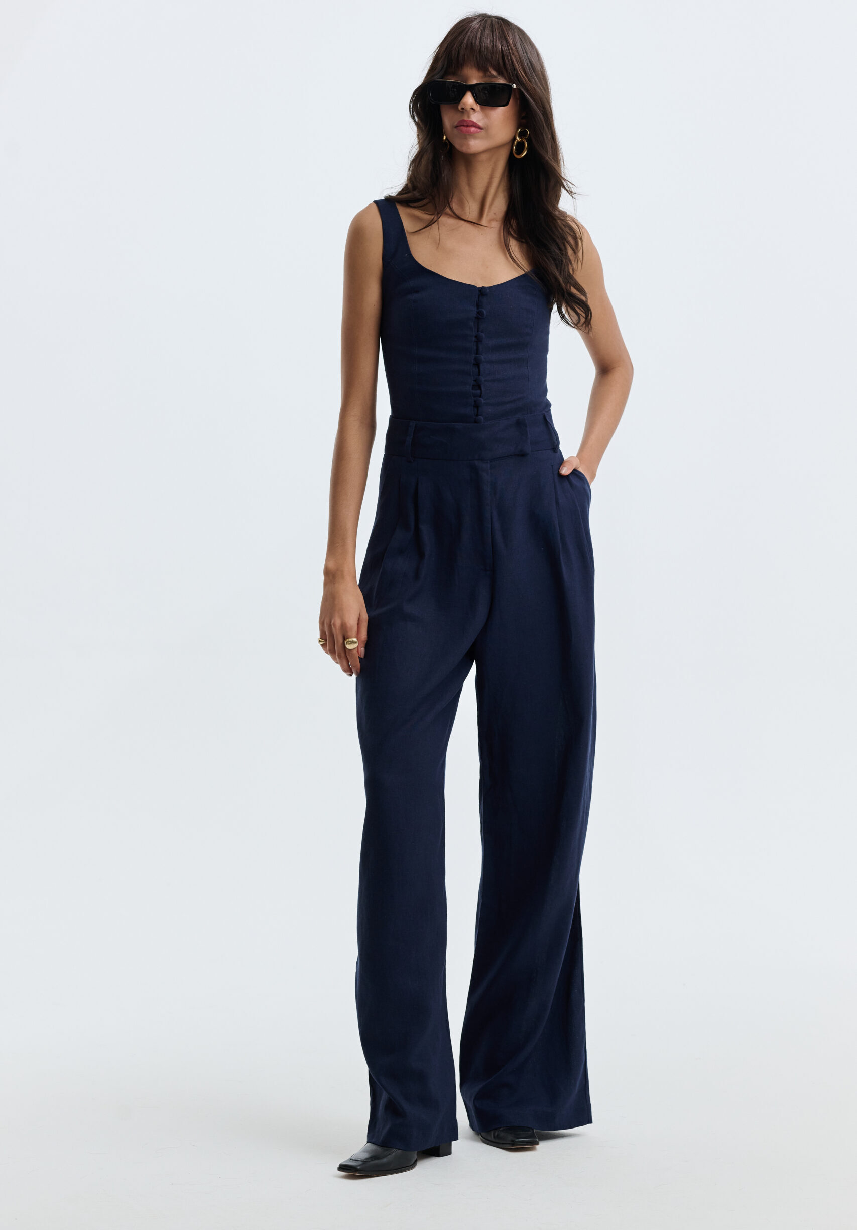 Corset De Linho Com Botões Rita - Marinho