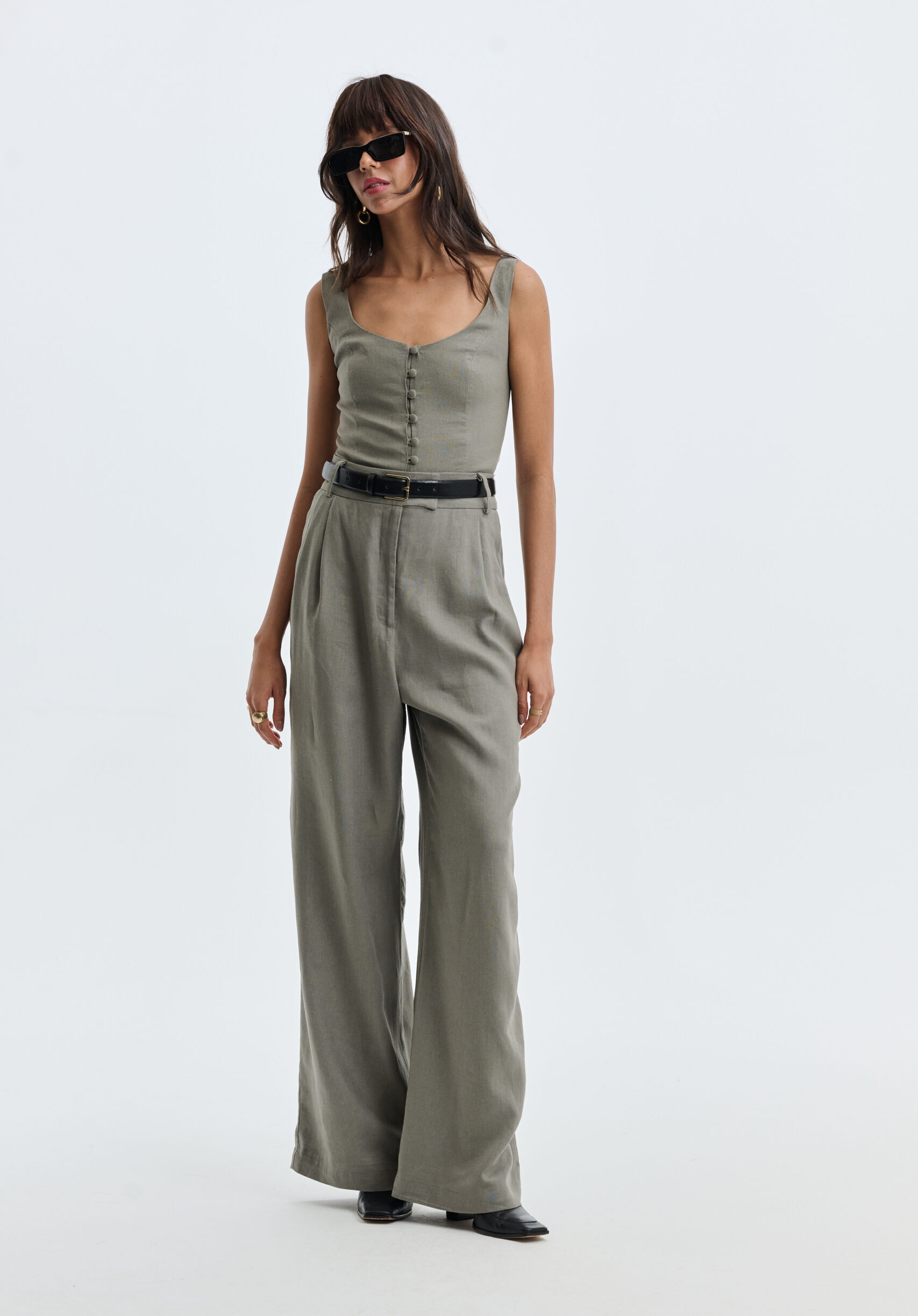 Corset De Linho Com Botões Rita - Cinza