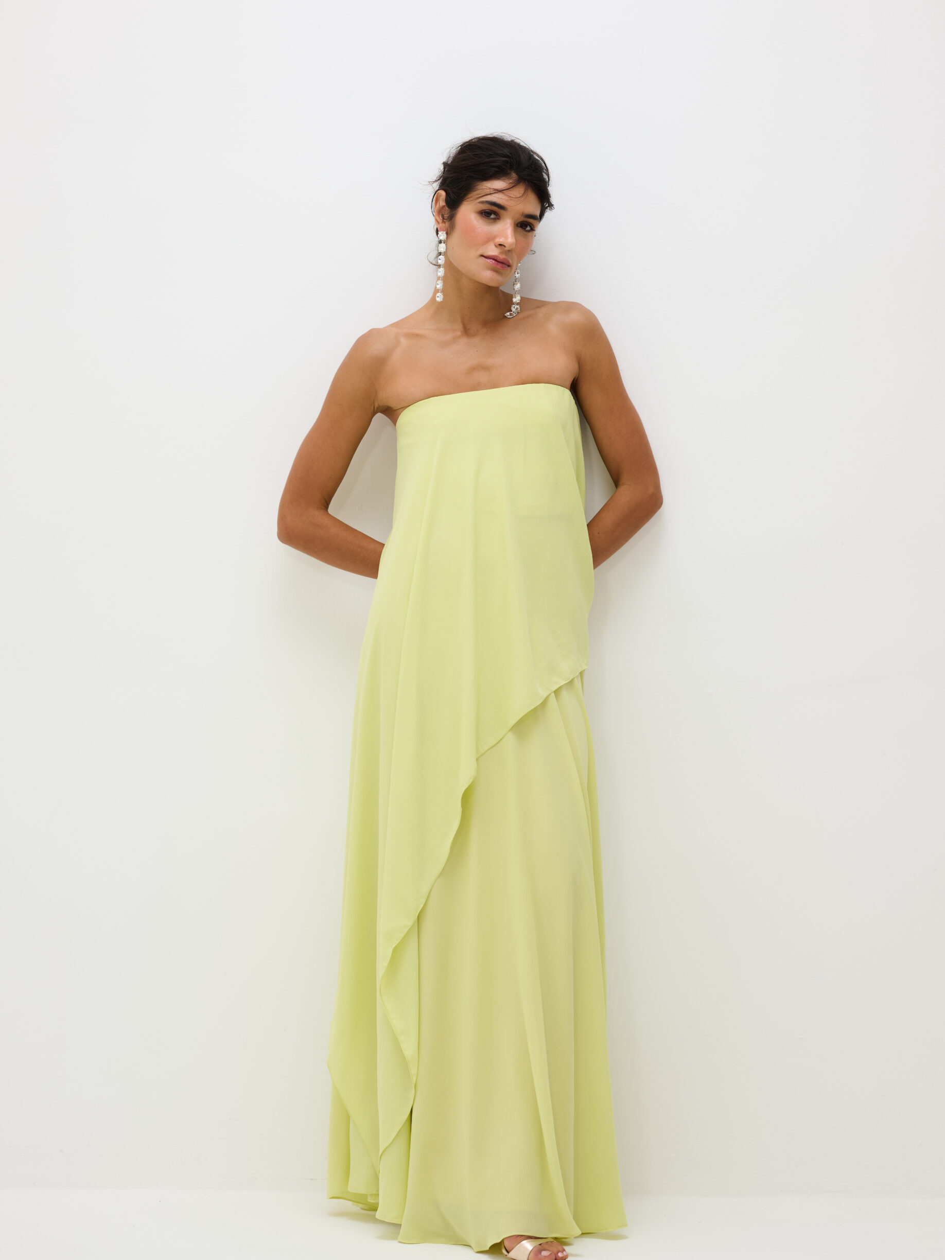 Conjunto Sem Alça Com Blusa Assimétrica e Saia Longa Siena - Amarelo-Limão