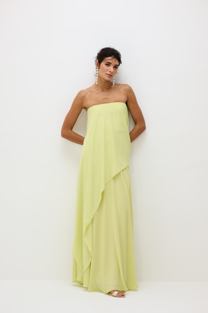 Conjunto Sem Alça Com Blusa Assimétrica e Saia Longa Siena - Amarelo-Limão