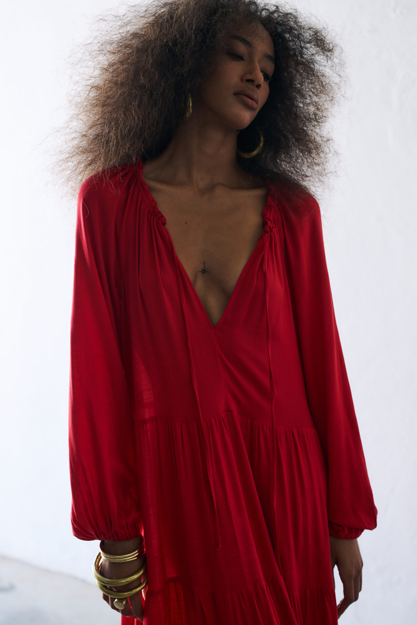 Vestido Decote V Manga Longa Louise - Vermelho - Imagem 4