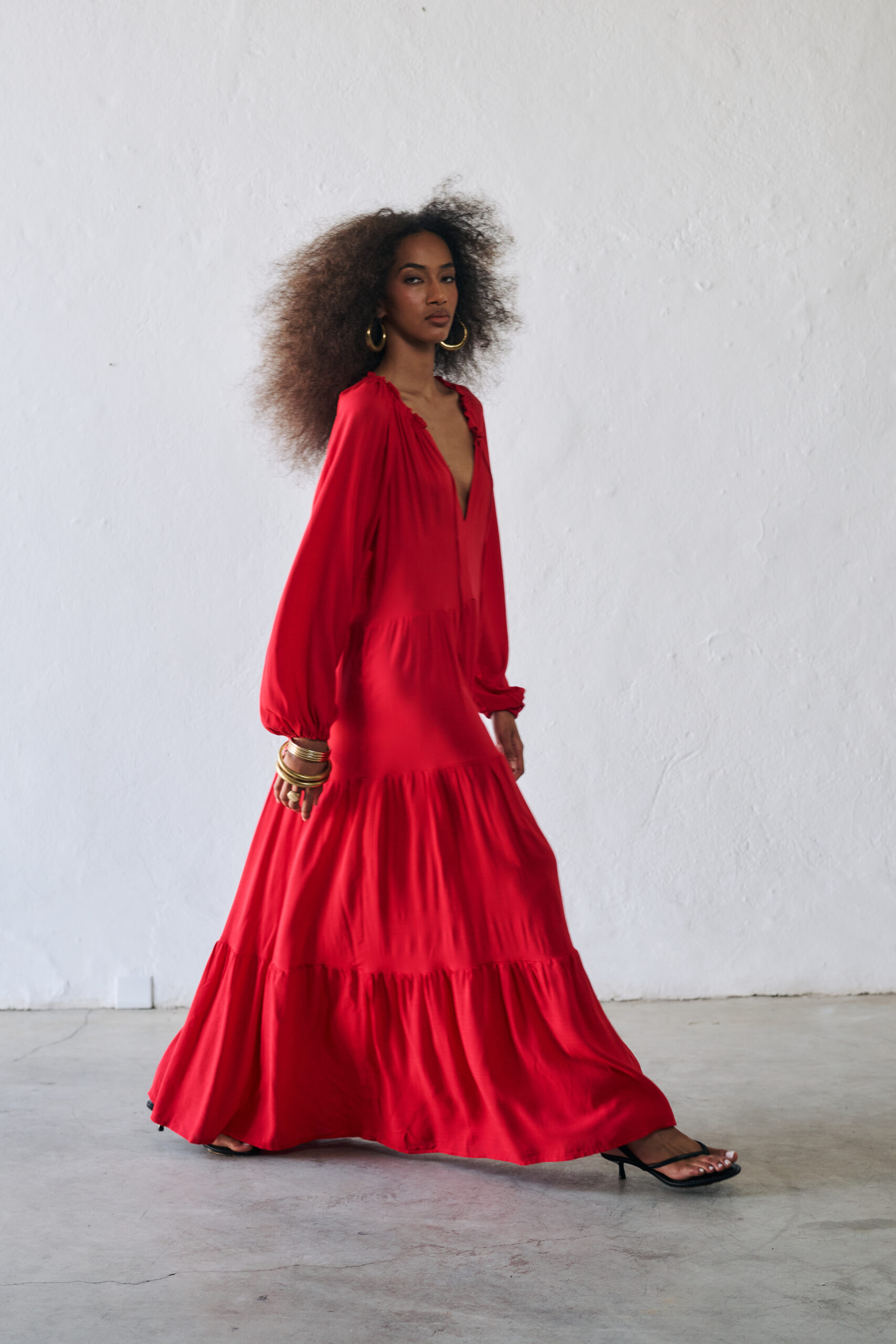 Vestido Decote V Manga Longa Louise - Vermelho - Imagem 3